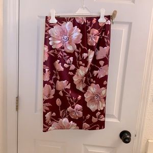 Maroon and pink floral pencil skirt